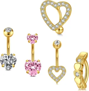Longita Belly Ring - Surgical Steel & Gold Clicker, Hypoallergenic Navel Ring for Women