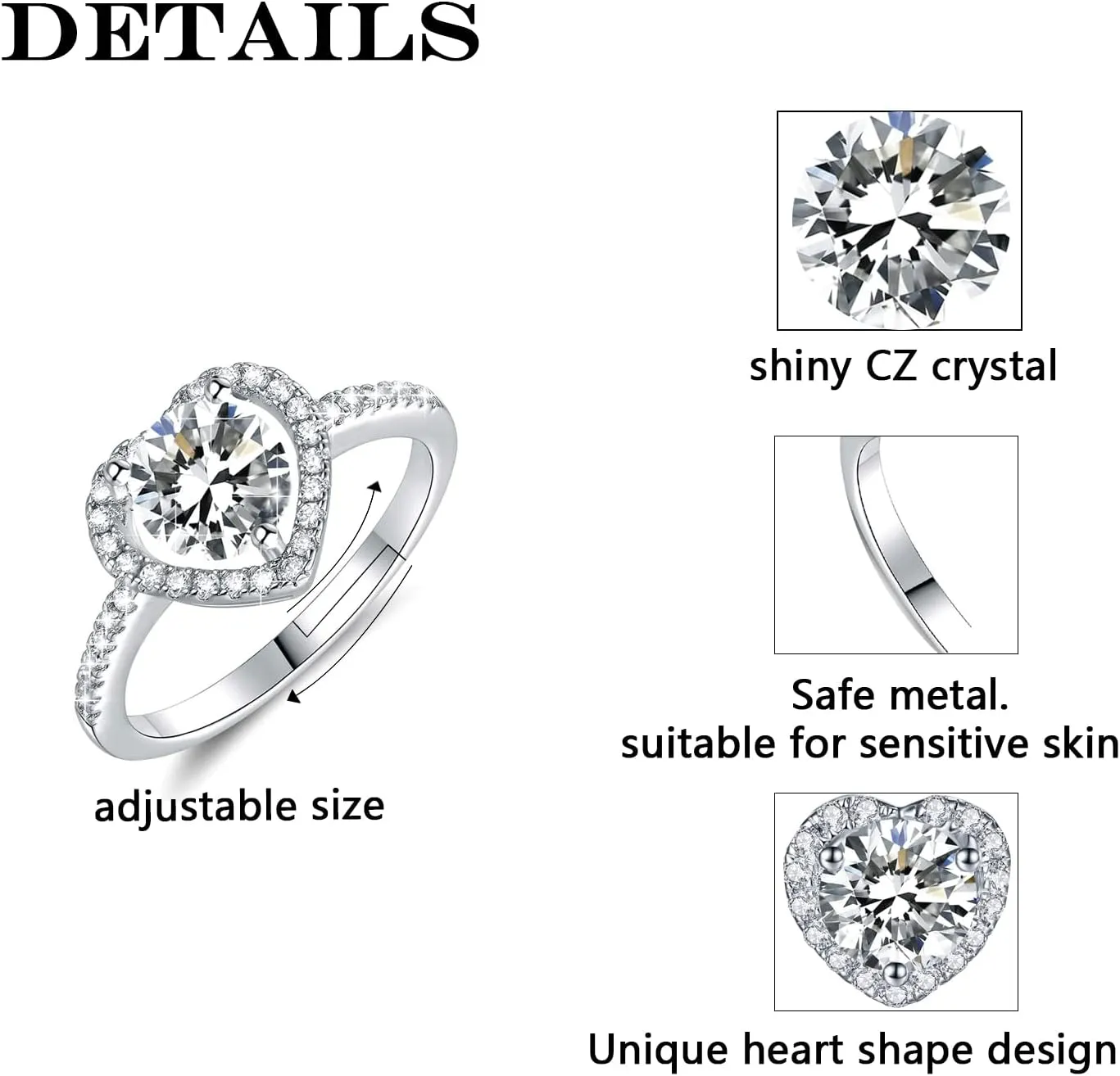 M&Ostyle 925Silver Moissanite Adjustable Engagement Ring, Promise Eternity Ring for Women,Wedding Rings,Jewelry Gift,Friendship Promise Fashion Jewelry Valentine Gifts for Women