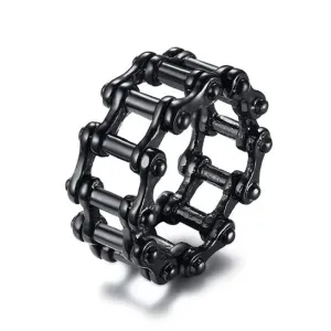 Men Black Tone 316L Stainless Steel Ring Motorcycle Biker Chain Band
