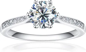 Moissanite Engagement Rings for Women, 1ct 1.5ct 2ct D Color Round Diamond Solitaire Engagement Ring, White Gold Plated Sterling Silver Wedding Promise Rings