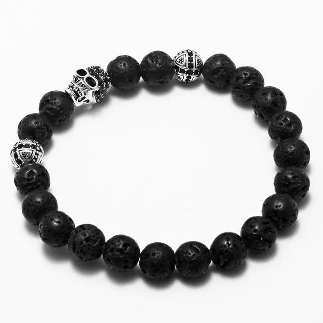 Mr. Sauce Black Lava Stone Skull Bracelet