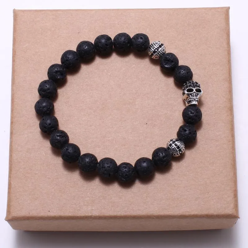 Mr. Sauce Black Lava Stone Skull Bracelet