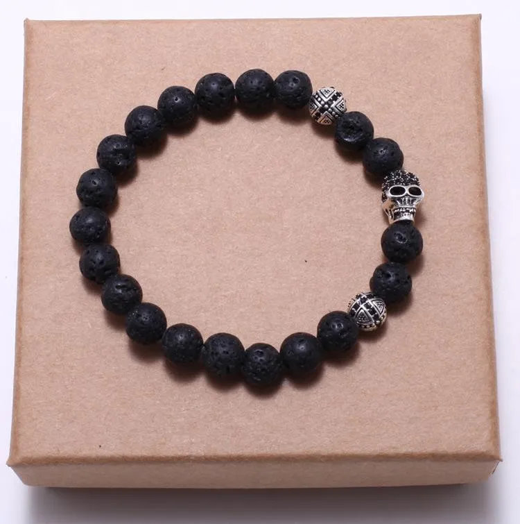 Mr. Sauce Black Lava Stone Skull Bracelet