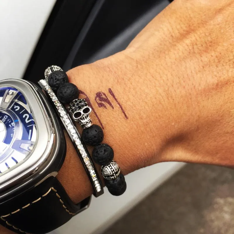 Mr. Sauce Black Lava Stone Skull Bracelet
