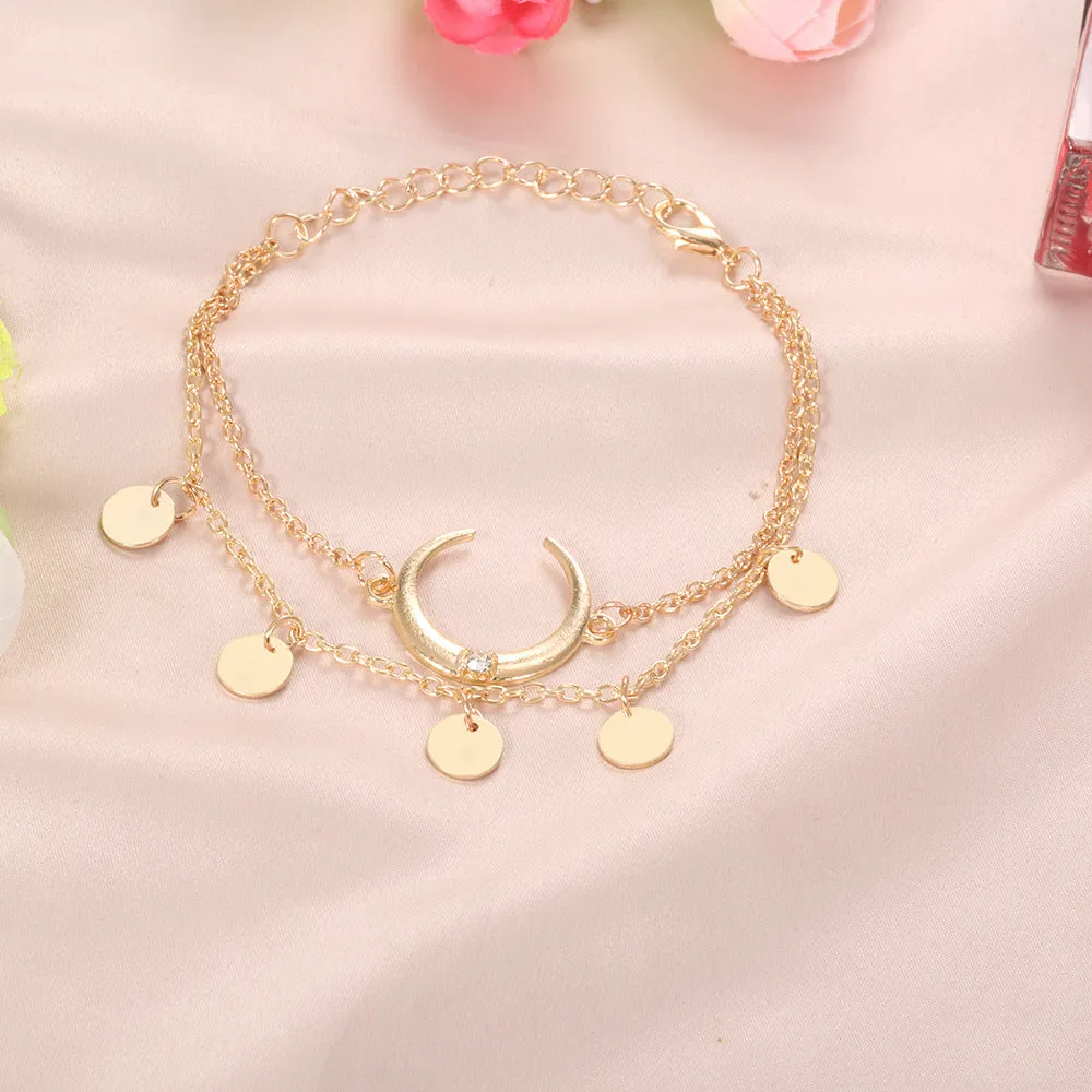 New crescent round piece personalized bracelet set two-piece