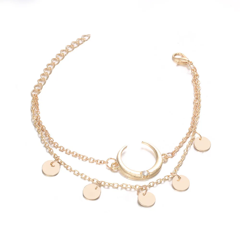 New crescent round piece personalized bracelet set two-piece