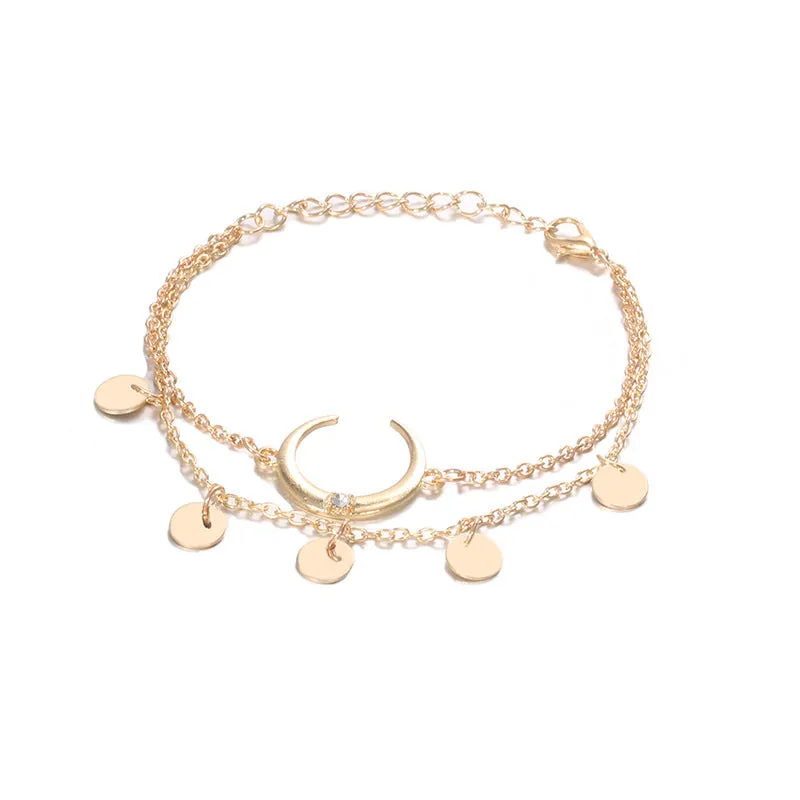 New crescent round piece personalized bracelet set two-piece