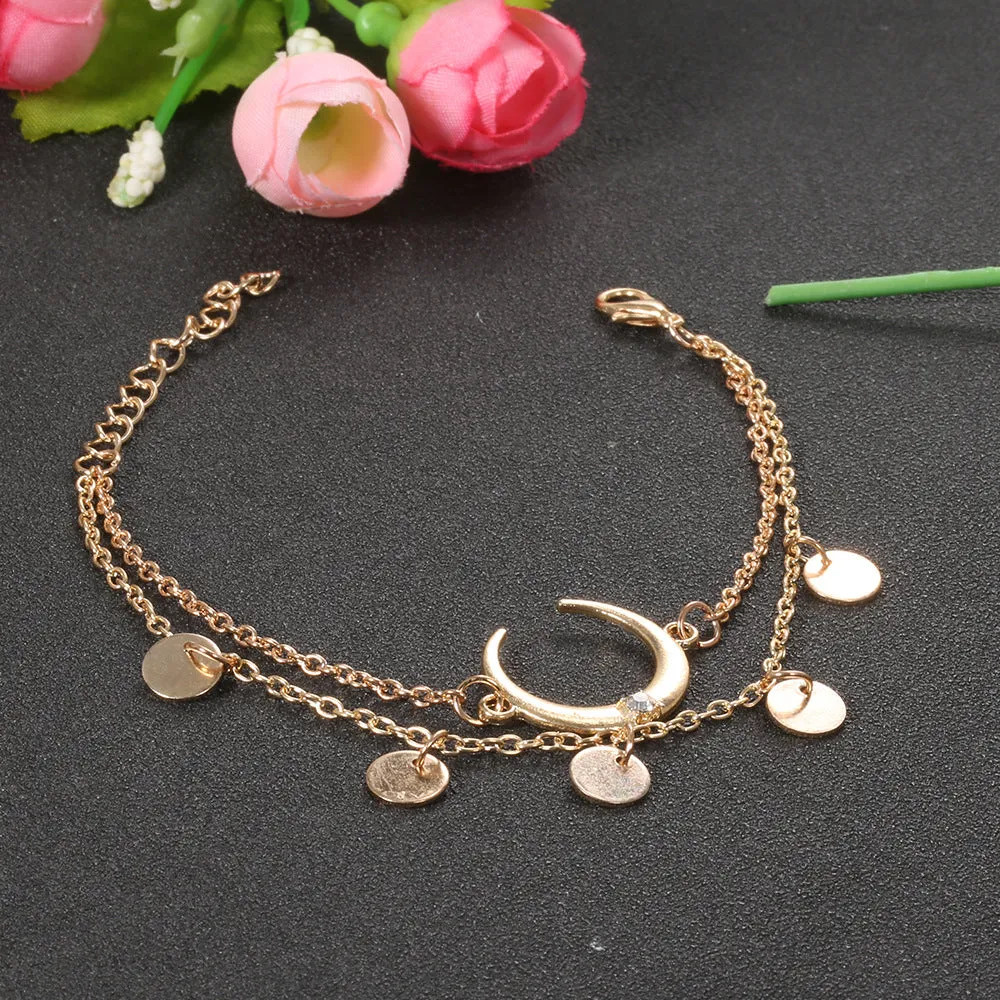 New crescent round piece personalized bracelet set two-piece