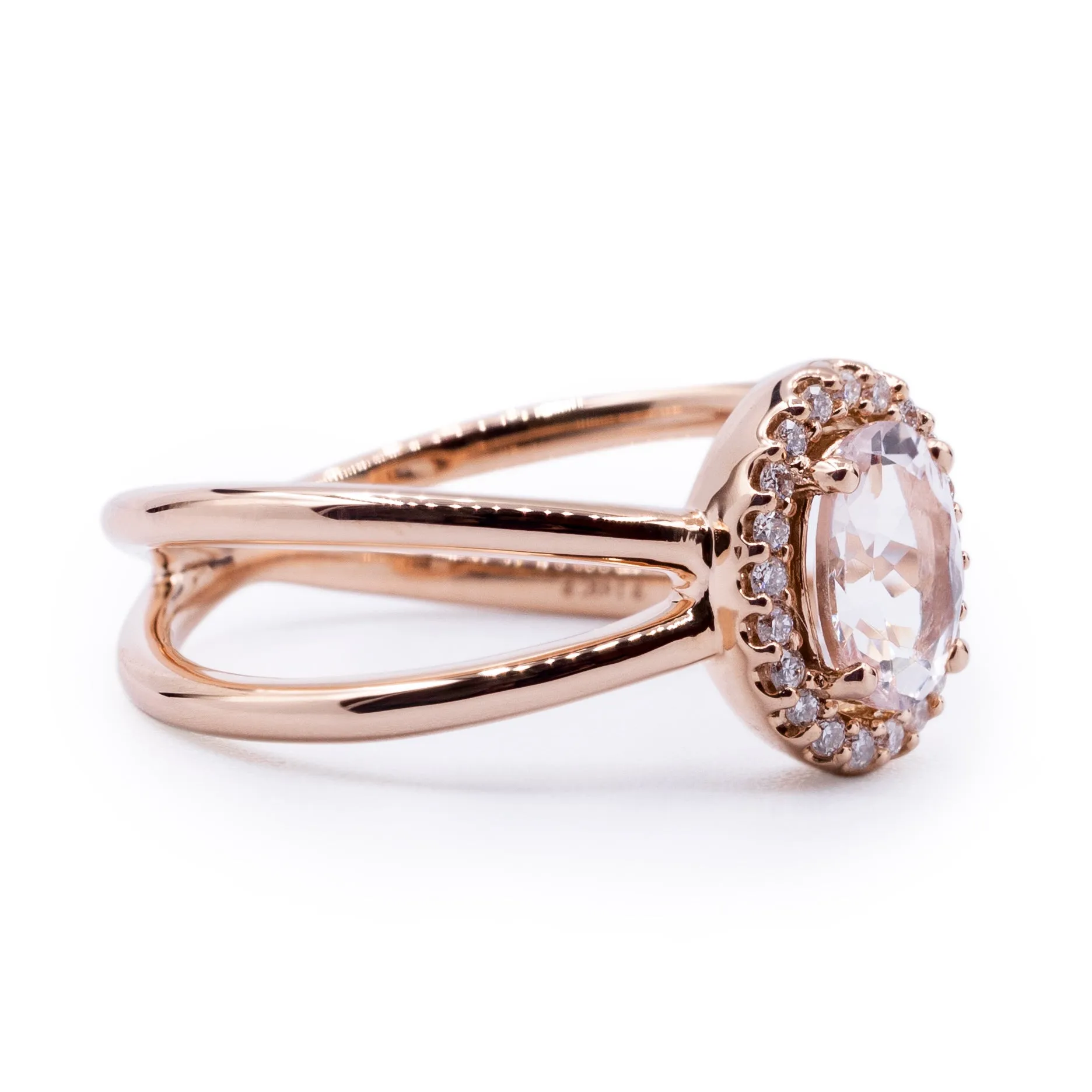 Oval Morganite Setting with Diamond Accented Halo and Criss Cross Ring