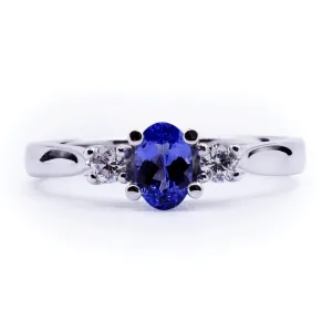 Oval Natural Tanzanite with Diamond Side Stones Ring