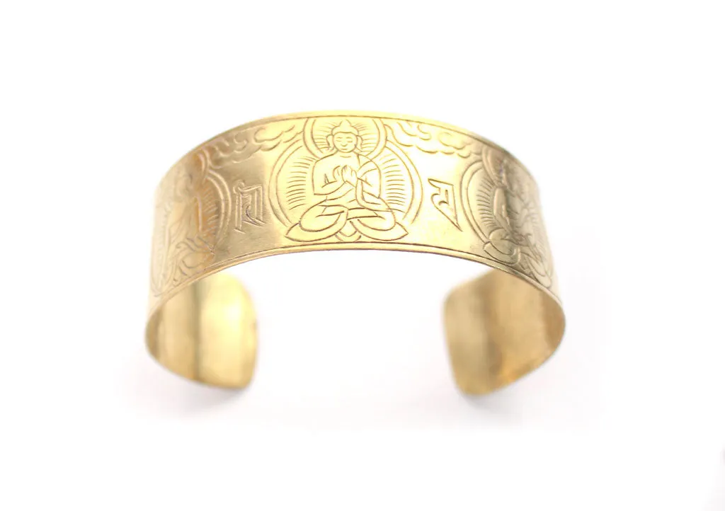 Pancha Buddha Carved Brass Unisex Bracelet