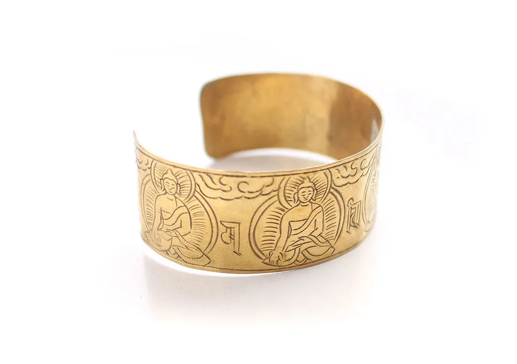 Pancha Buddha Carved Brass Unisex Bracelet