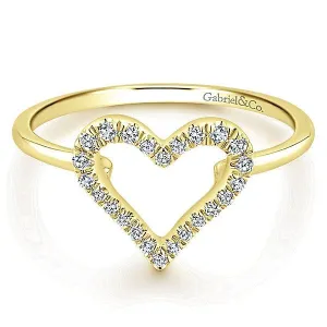 Pave Heart  Diamond Stackable Ring 14K Yellow Gold