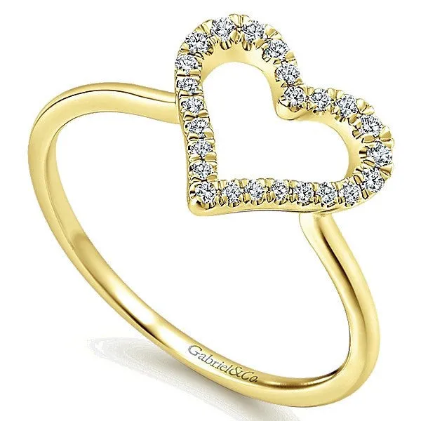 Pave Heart  Diamond Stackable Ring 14K Yellow Gold