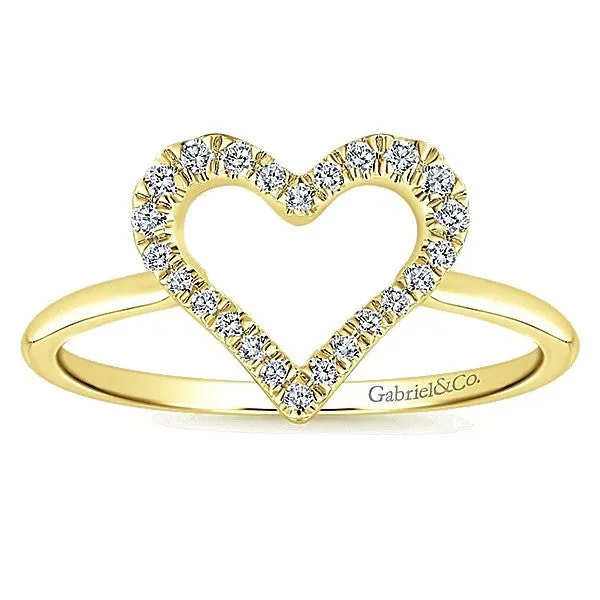 Pave Heart  Diamond Stackable Ring 14K Yellow Gold