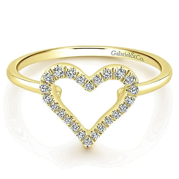 Pave Heart  Diamond Stackable Ring 14K Yellow Gold