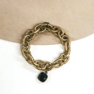 Pink Panache | Matte Gold Thick Chain Bracelet with Cushion Cut Black Crystal Drop