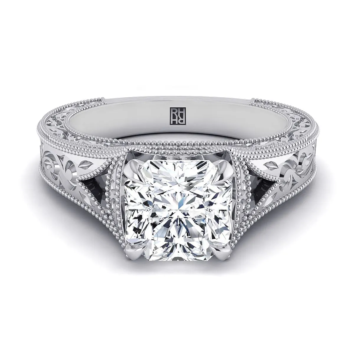 Platinum Asscher Cut  Hand Engraved and Milgrain Vintage Solitaire Engagement Ring