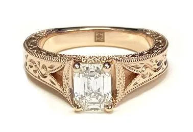 Platinum Asscher Cut  Hand Engraved and Milgrain Vintage Solitaire Engagement Ring