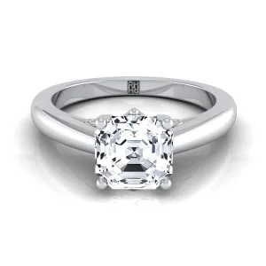 Platinum Asscher Cut Scroll Gallery Comfort Fit Solitaire Engagement Ring