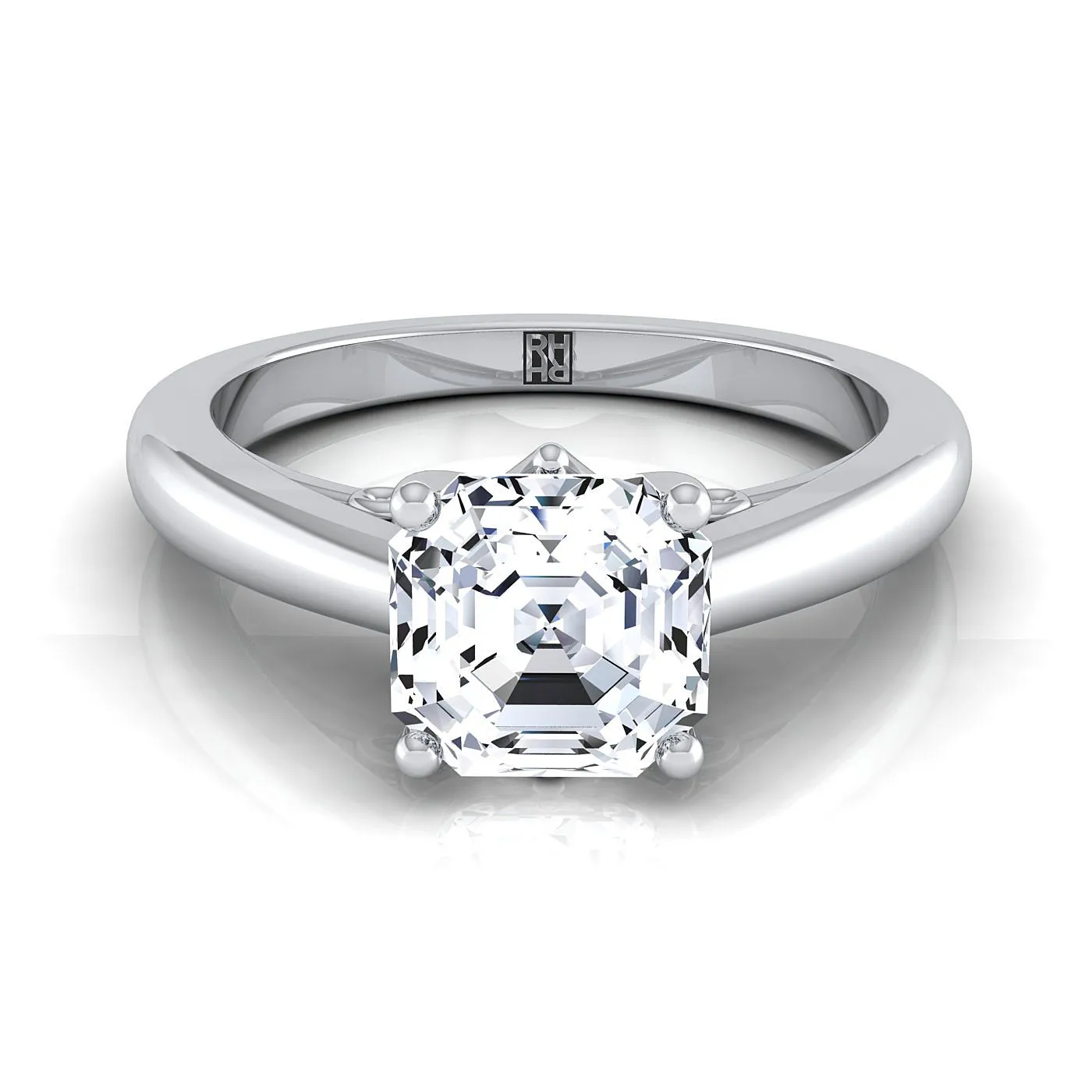 Platinum Asscher Cut Scroll Gallery Comfort Fit Solitaire Engagement Ring