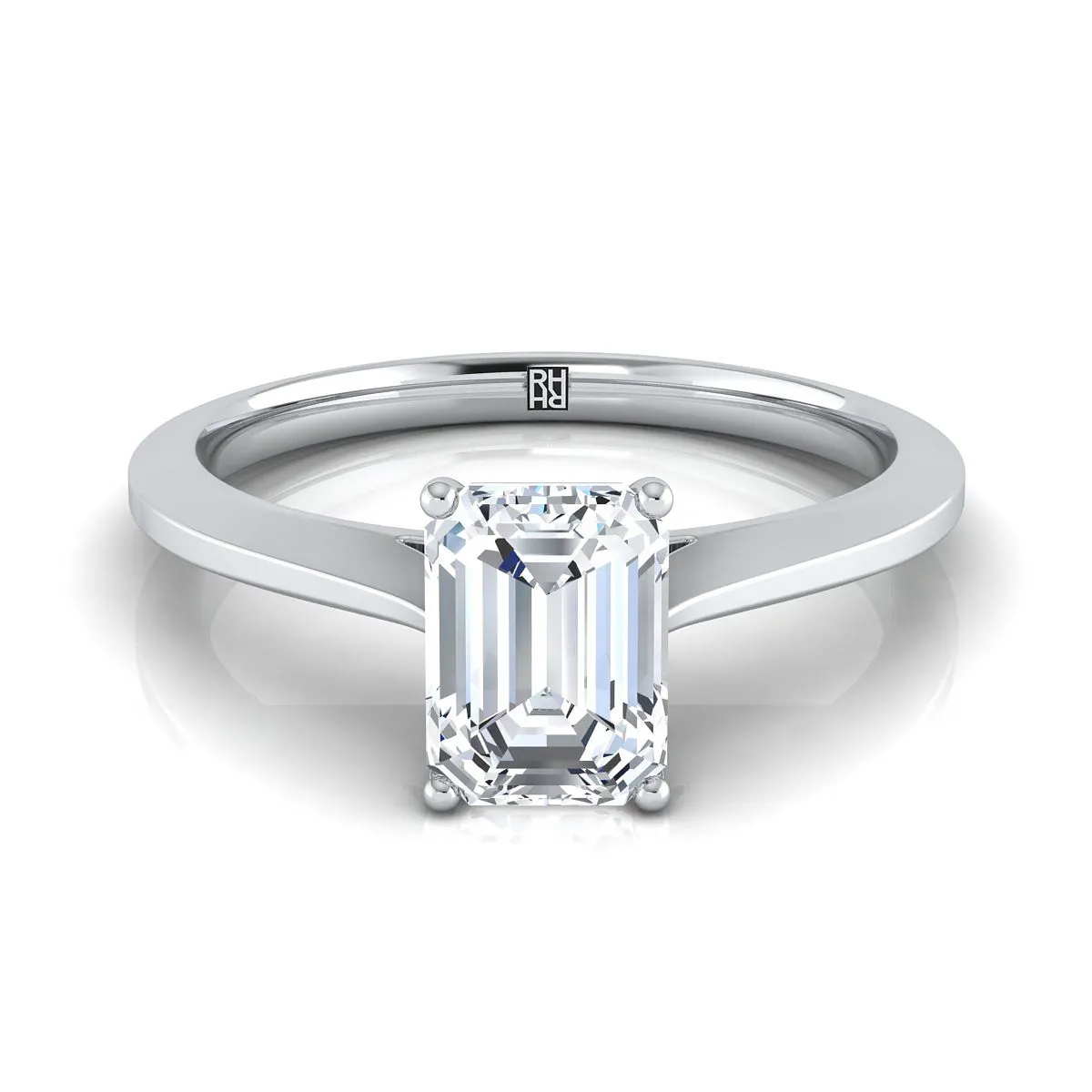 Platinum Emerald Cut  Timeless Solitaire Comfort Fit Engagement Ring