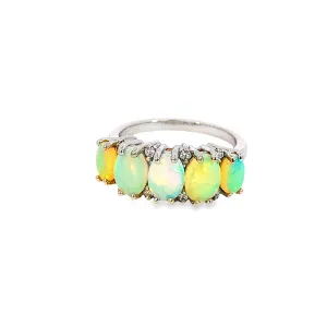 Platinum ring set with 5 Crystal Opal 2.6ct and diamond eternity style ring