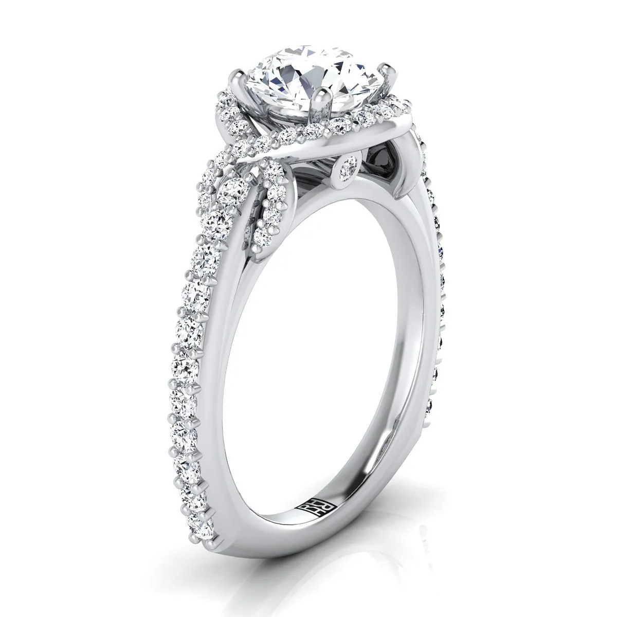 Platinum Round Brilliant Diamond French Pave Graceful Love Knot Engagement Ring -5/8ctw