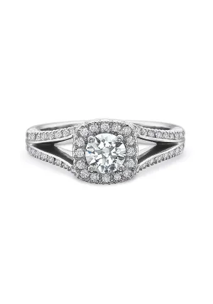 Precision New Aire 18KWG Split Shank Halo Diamond Ring