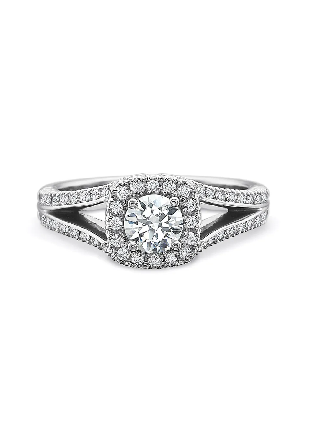 Precision New Aire 18KWG Split Shank Halo Diamond Ring
