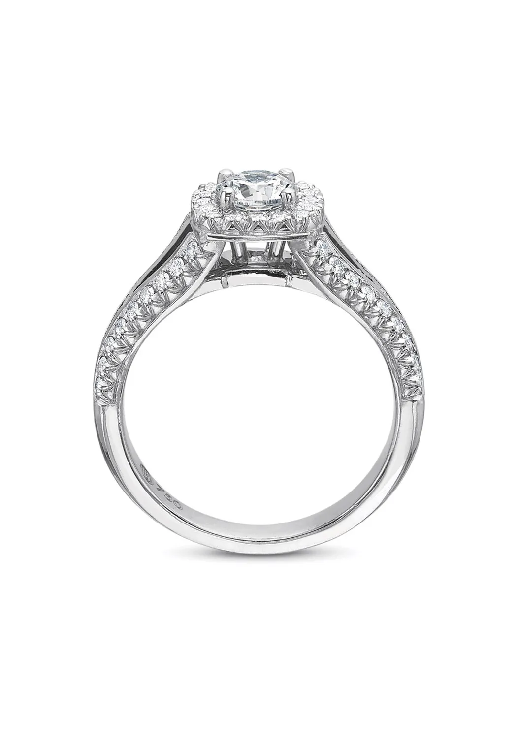 Precision New Aire 18KWG Split Shank Halo Diamond Ring