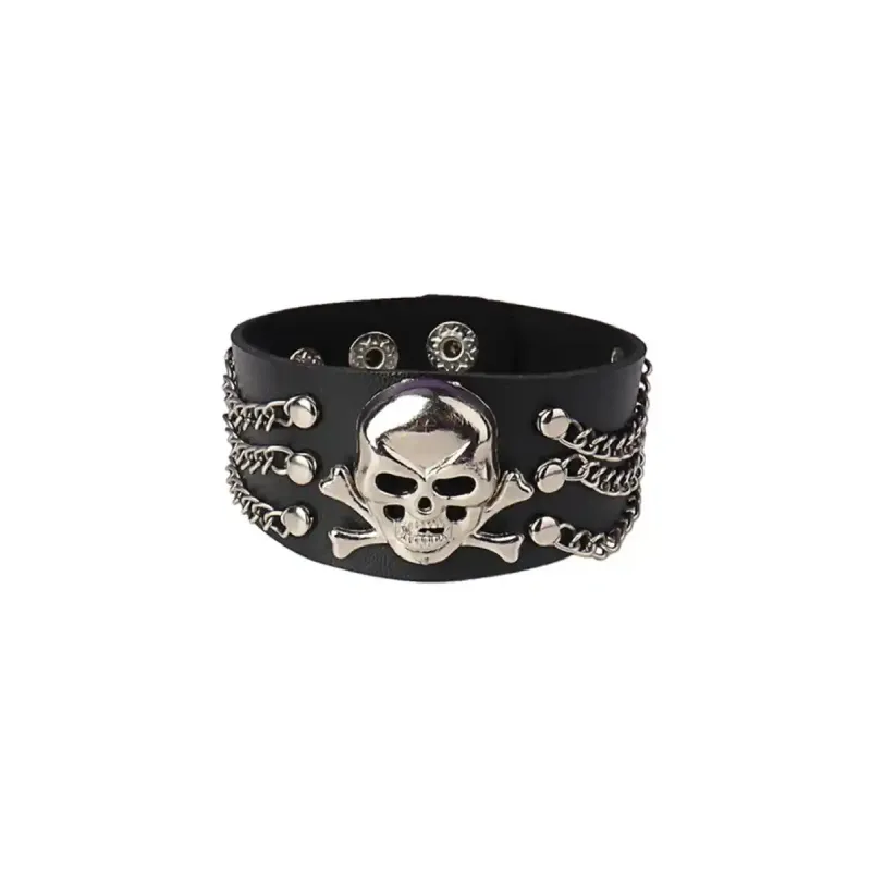 PU Punk Gothic  Spike Stud Heart Skull Chain Bracelet