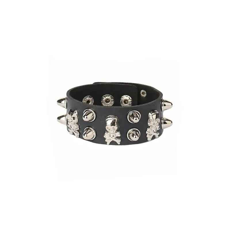 PU Punk Gothic  Spike Stud Heart Skull Chain Bracelet