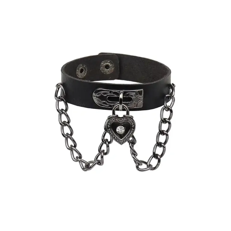 PU Punk Gothic  Spike Stud Heart Skull Chain Bracelet
