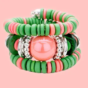 "Coil Couture" Pink and Green Wrap Bracelet