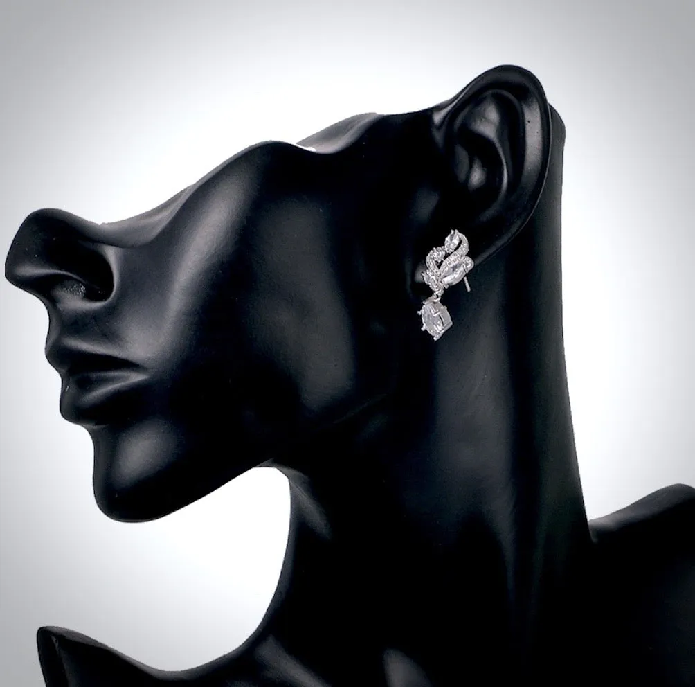 "Lotus" - Cubic Zirconia Bridal Necklace and Earrings Set - Available in Silver and Rose Gold