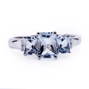 Radiant Three Stone Aquamarine Setting with Diamond Accents Ring