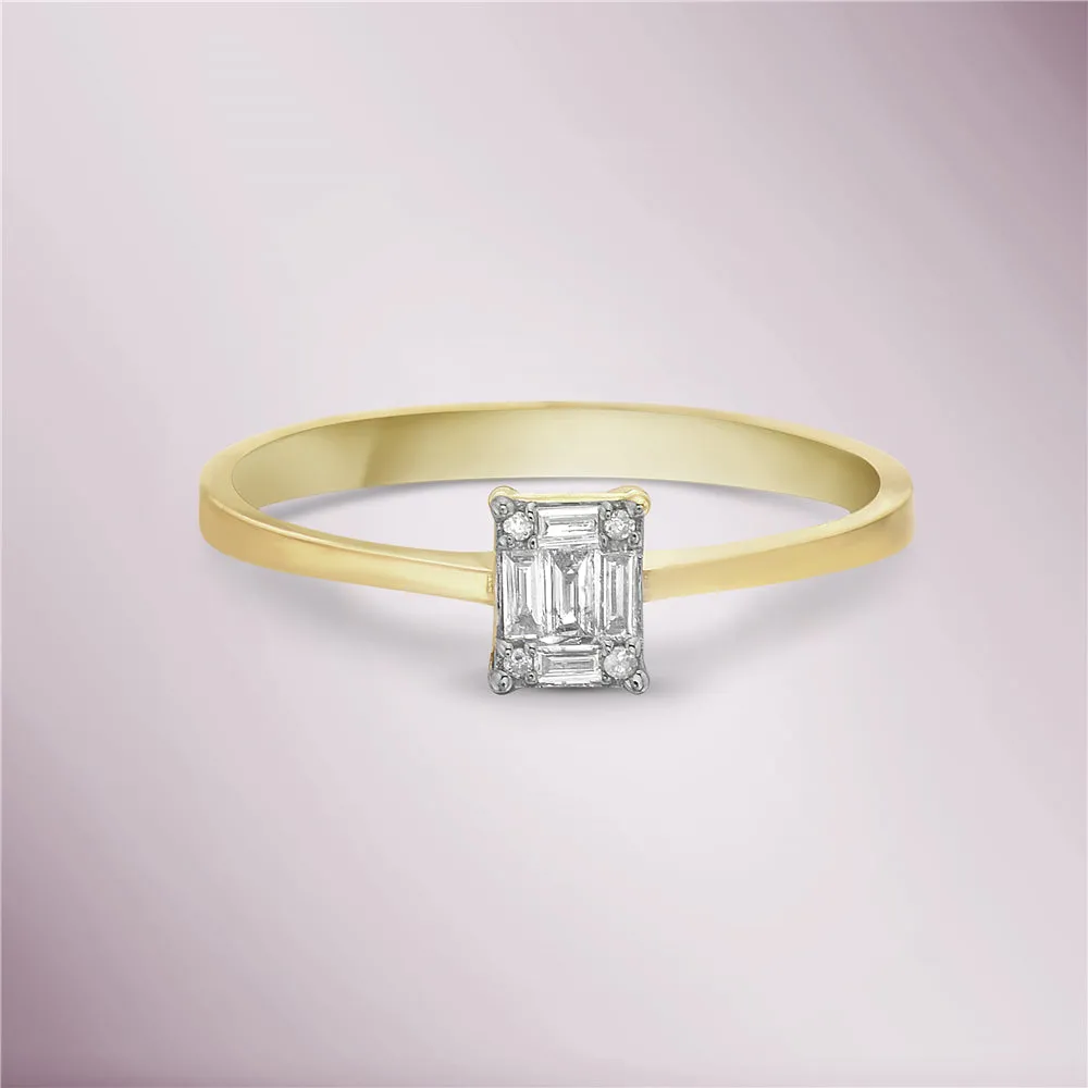 Ready to Ship Round and Baguette Cut Diamond Illusion Solitaire Engagement Ring (0.10 ct.) in 14K Gold