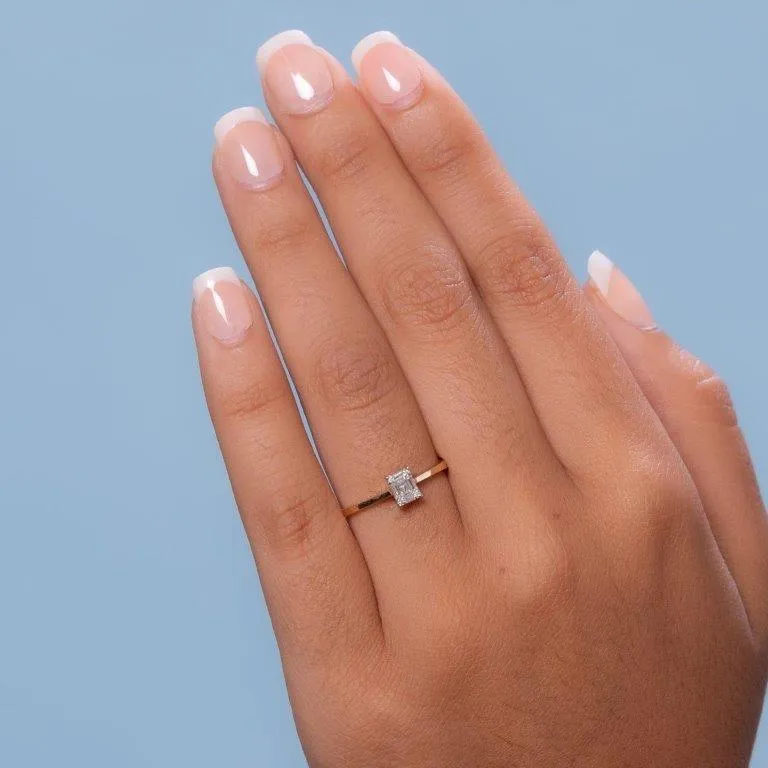 Ready to Ship Round and Baguette Cut Diamond Illusion Solitaire Engagement Ring (0.10 ct.) in 14K Gold