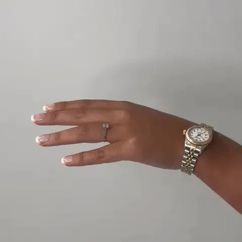 Ready to Ship Round and Baguette Cut Diamond Illusion Solitaire Engagement Ring (0.10 ct.) in 14K Gold