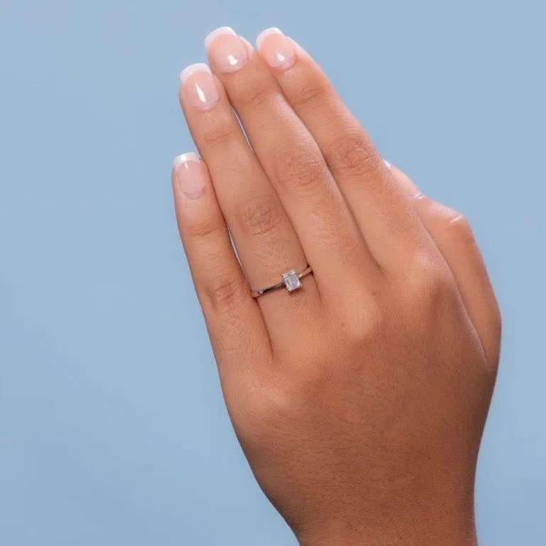 Ready to Ship Round and Baguette Cut Diamond Illusion Solitaire Engagement Ring (0.10 ct.) in 14K Gold