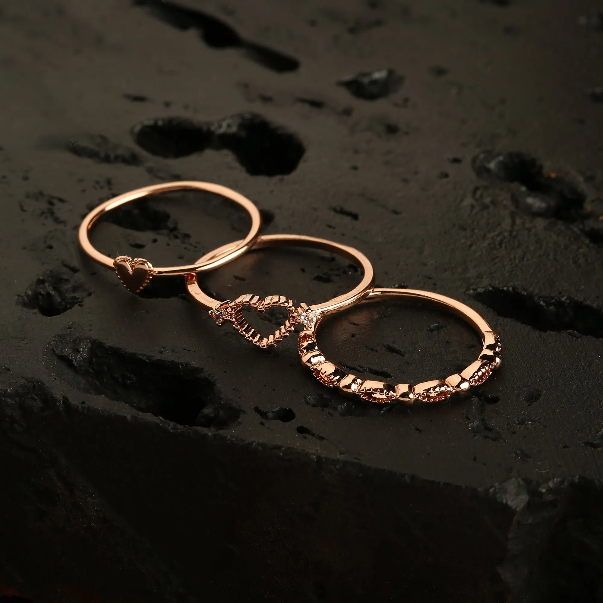 Real Gold Plated 3 Pack Stacking Rings For Women By Accessorize London (Small)