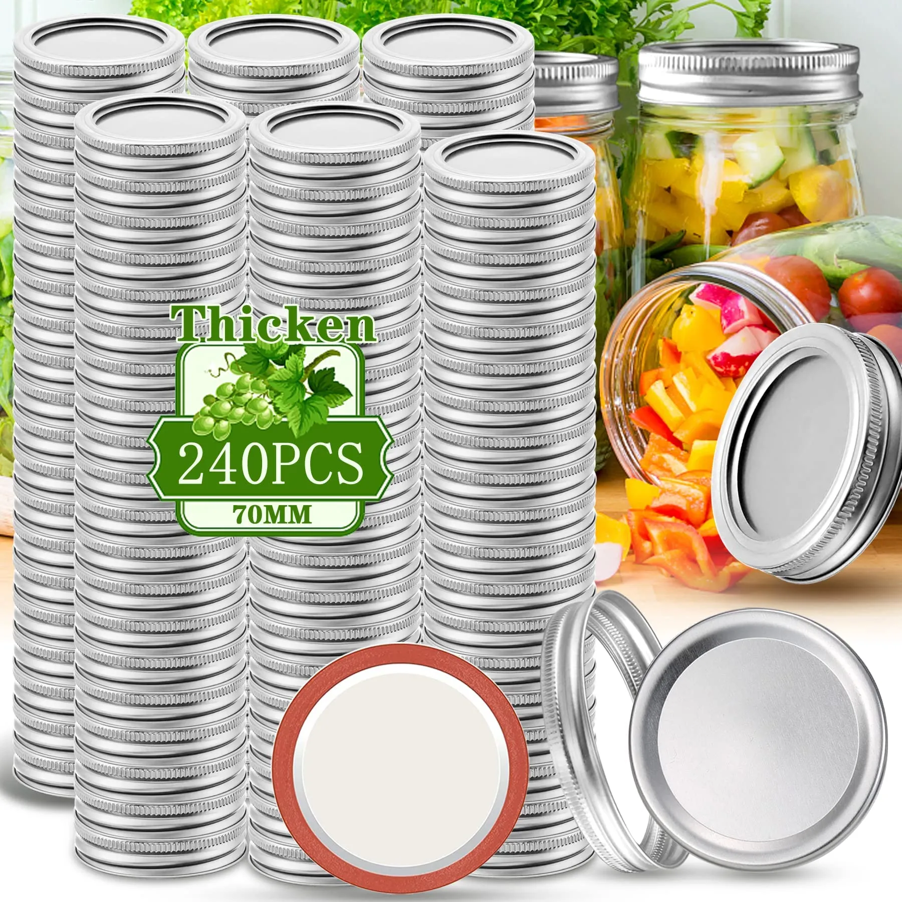 Regular-Mouth 70mm Mason Jar Lids &amp; Rings for Glass Jars – 120 Sets