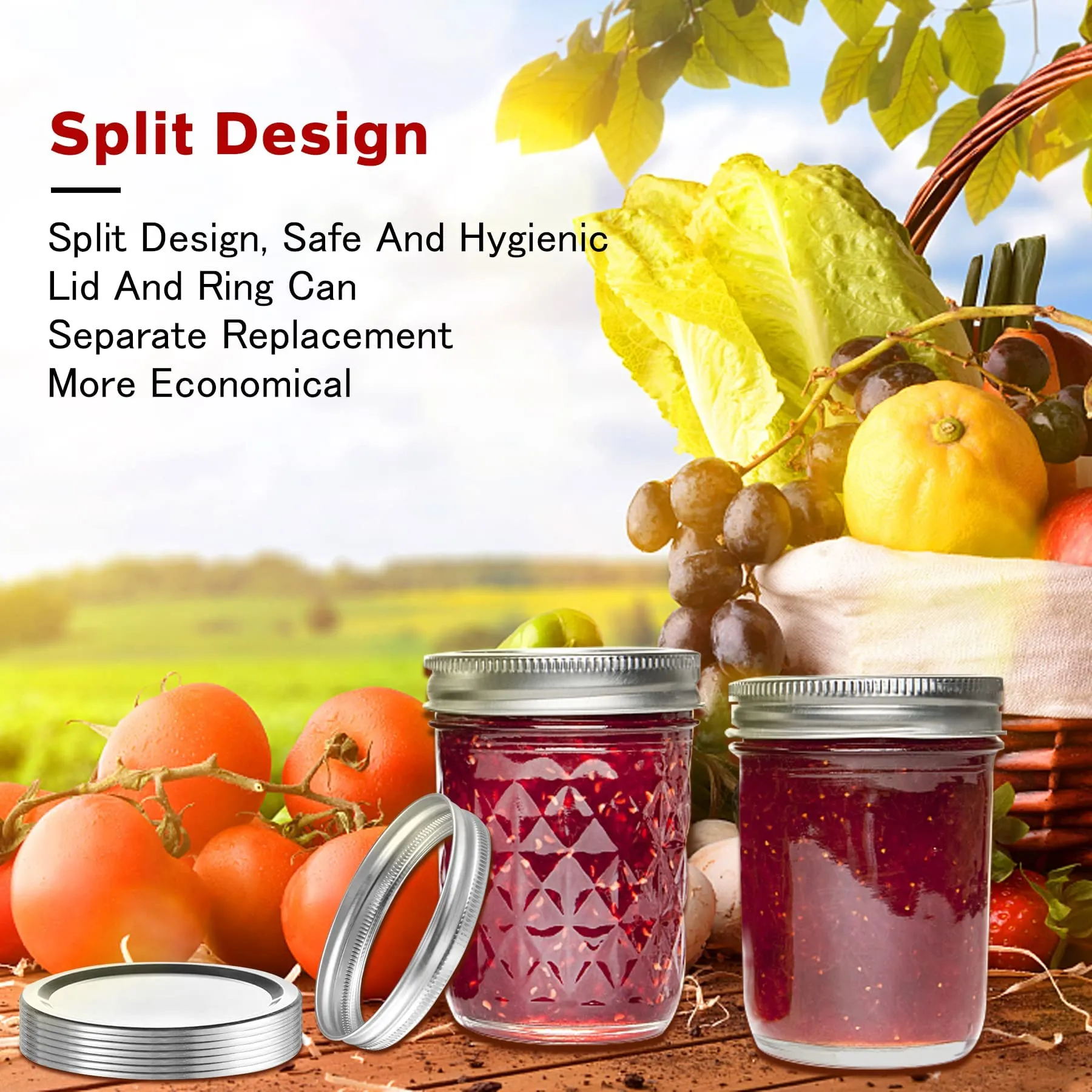 Regular-Mouth 70mm Mason Jar Lids &amp; Rings for Glass Jars – 120 Sets