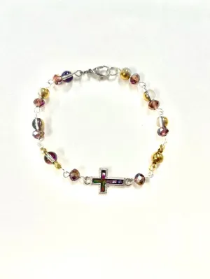 Religious Amethyst Color Cross Bracelet