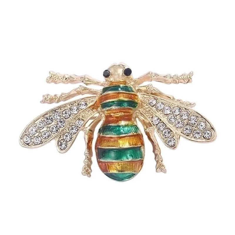 Retro Oil Dripping Bee Brooch Female Alloy Diamond-embedded Ladybug Insect Collar Pin Clothing Hat Bag Accessories