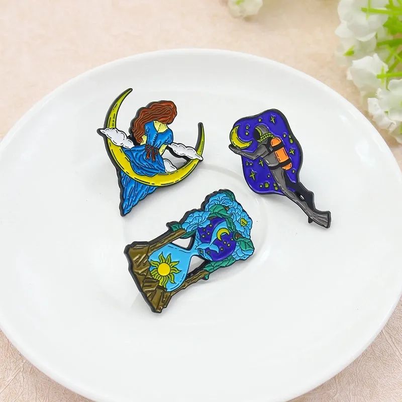 Retro Pin Astronaut Moon Alloy Stoving Varnish Unisex Brooches