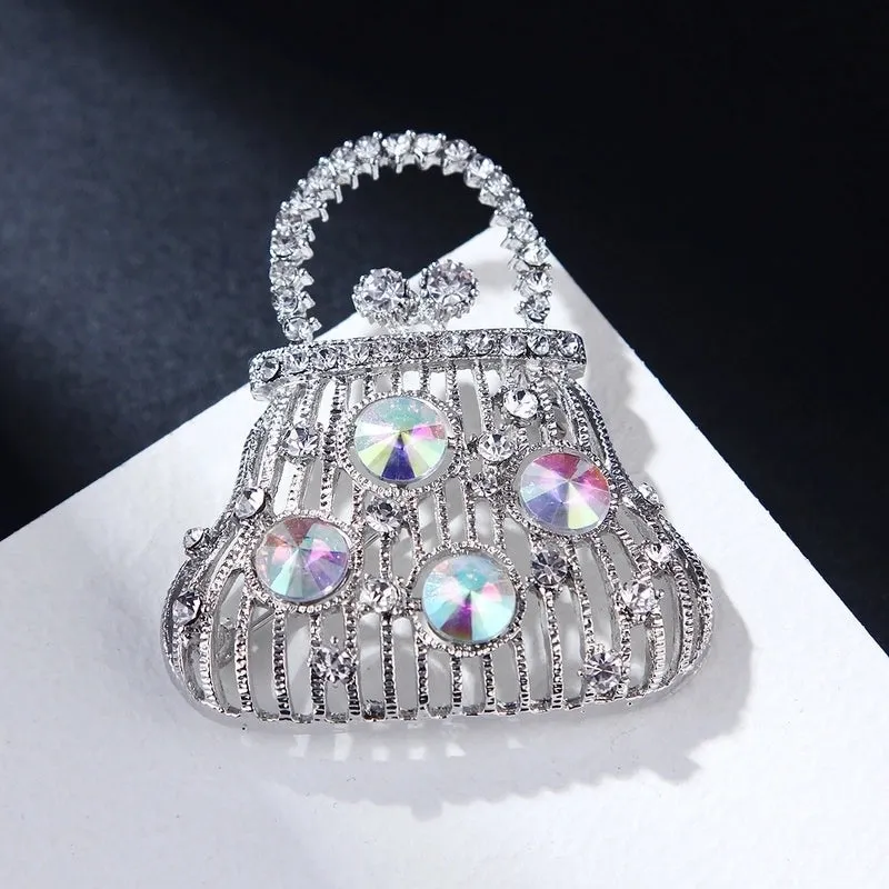 Retro Pin Bag Alloy Hollow Out Inlay Rhinestones Women'S Brooches