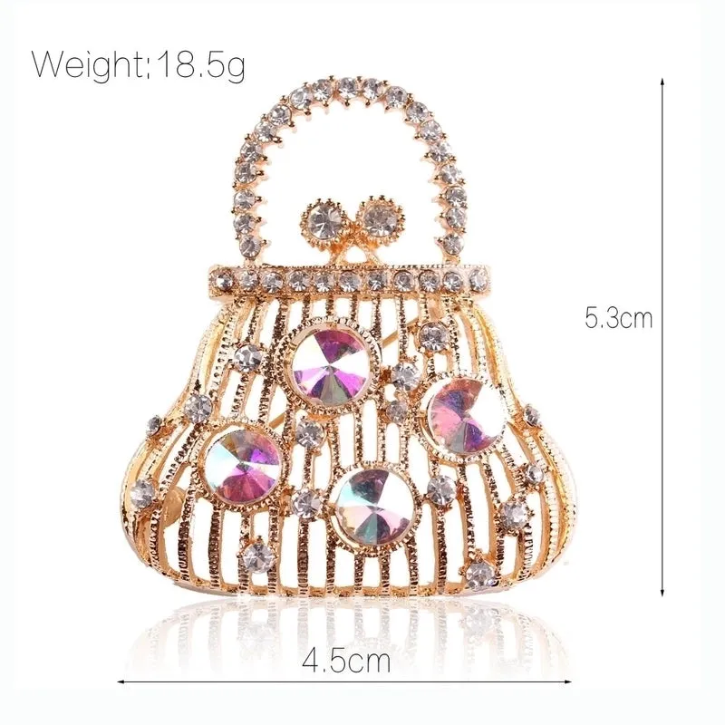 Retro Pin Bag Alloy Hollow Out Inlay Rhinestones Women'S Brooches