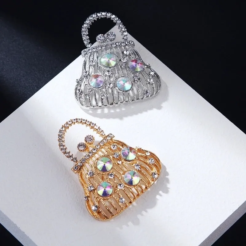 Retro Pin Bag Alloy Hollow Out Inlay Rhinestones Women'S Brooches